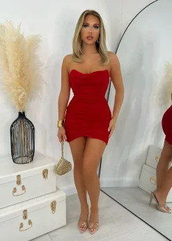 Women DressMeZee Dresses|Adore You Mesh Mini Dress - Red