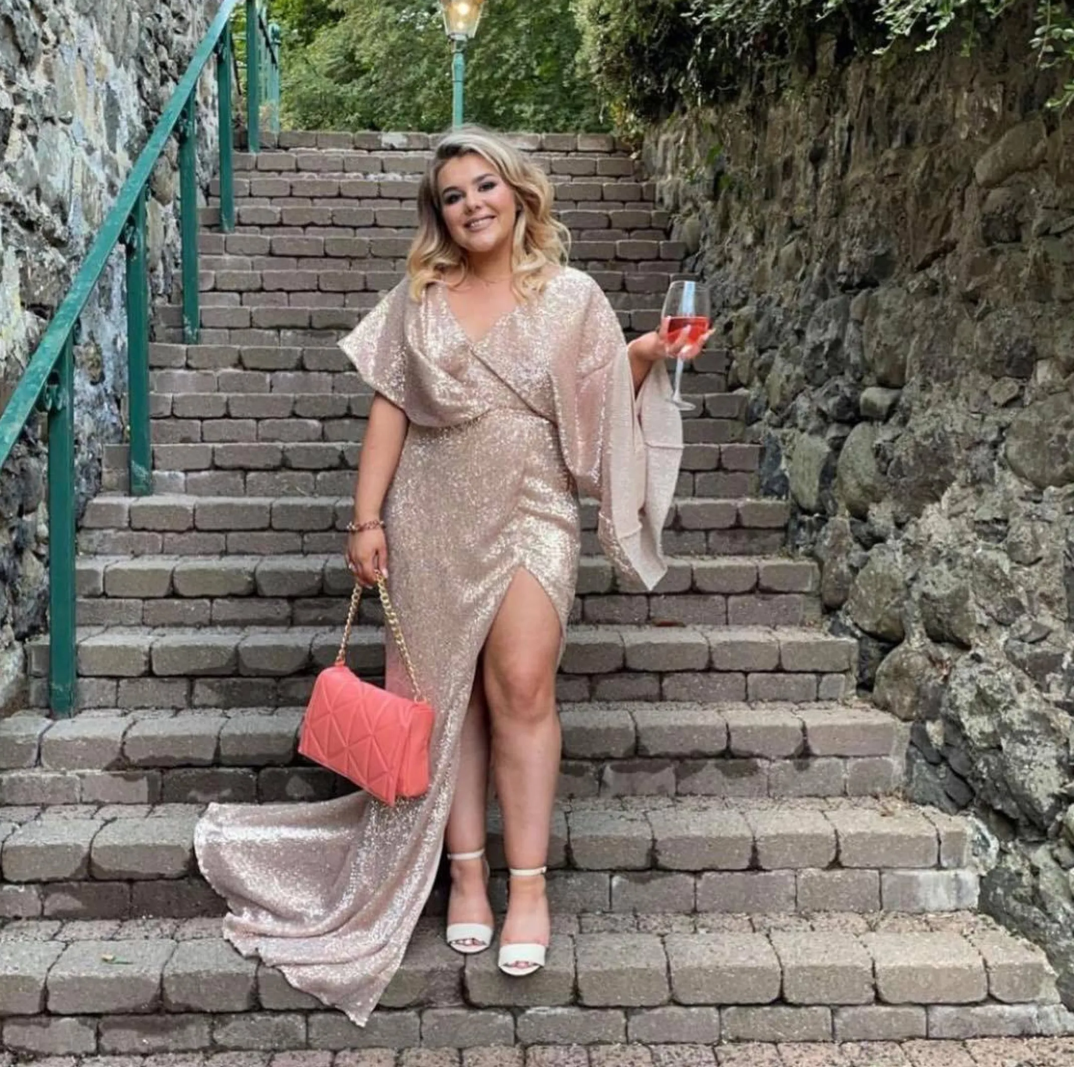 Women DressMeZee Dresses|Alessandra Chain Sleeve Gown - Rose Gold