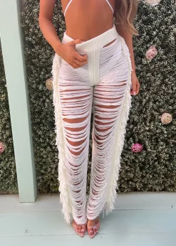 Women DressMeZee Bottoms|Andrina Fringe Trousers - Cream
