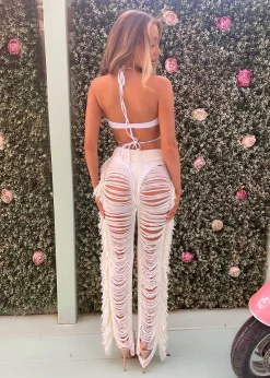 Women DressMeZee Bottoms|Andrina Fringe Trousers - Cream