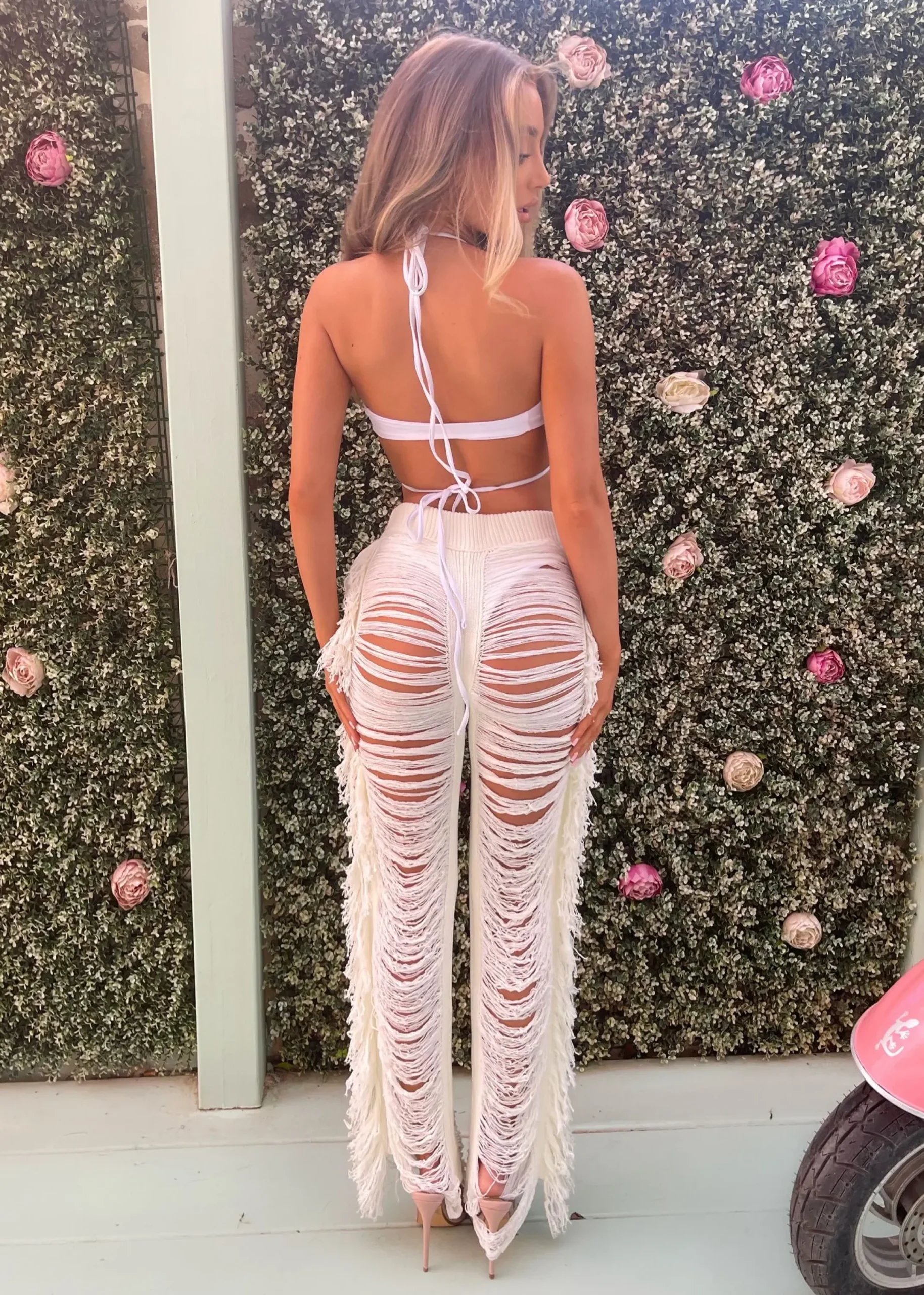 Women DressMeZee Bottoms|Andrina Fringe Trousers - Cream