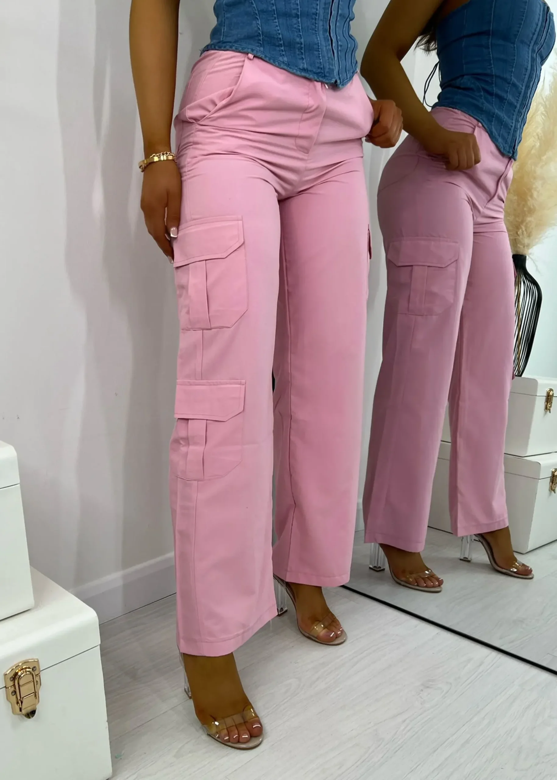 Women DressMeZee Bottoms|Cargo Queen Trousers - Pink