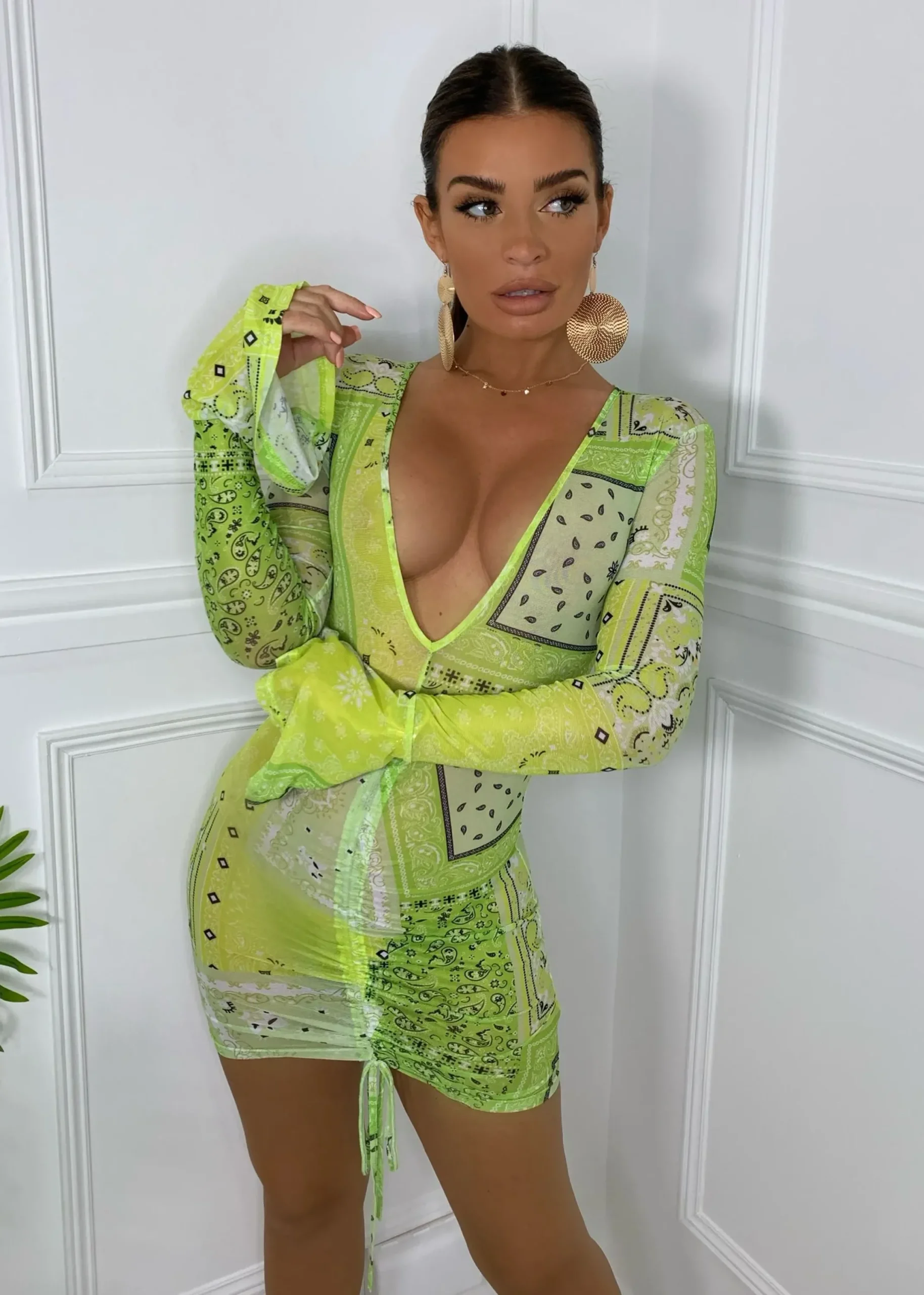 Women DressMeZee Dresses|Carmen Print Mesh Dress - Green
