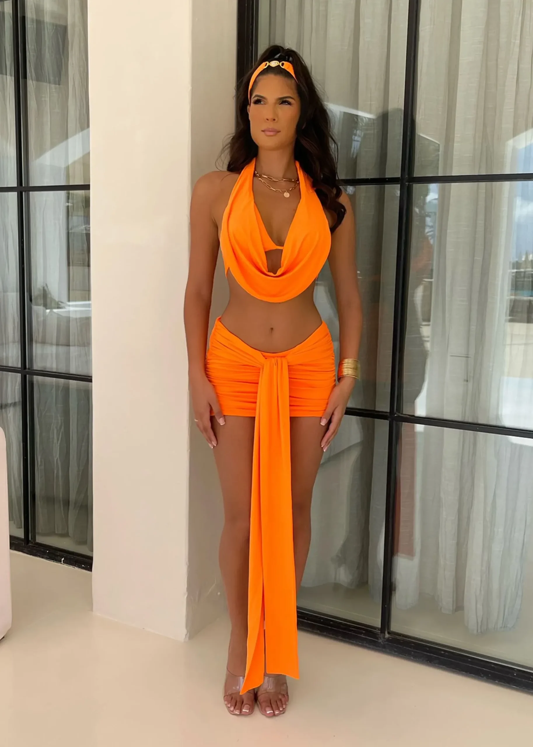 Women DressMeZee Co-Ords|Chasing Sunsets Three Piece Set - Orange