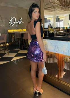 Women DressMeZee Bottoms|Disco Diva Disc Sequin Skirt - Purple