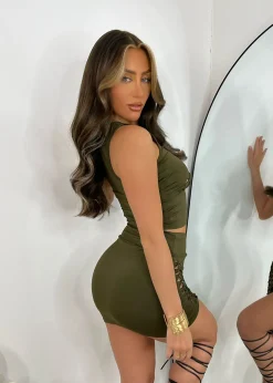 Women DressMeZee Co-Ords|Diva Cut Out Two Piece - Khaki