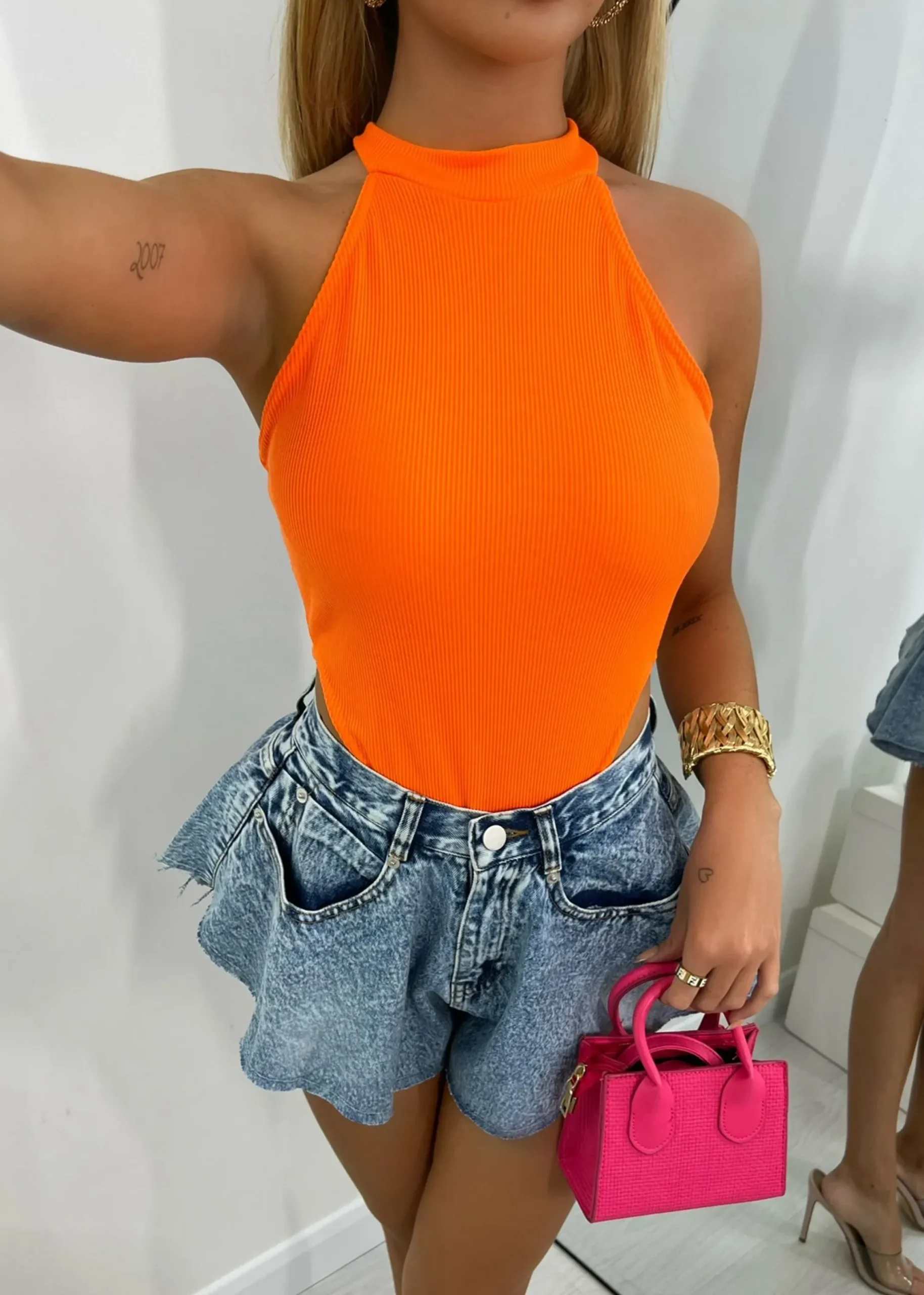 Women DressMeZee Tops / Bodysuits|Flash Back Bodysuit - Orange