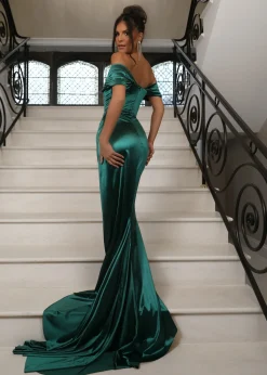 Women DressMeZee Occasion Wear|Heidi Off Shoulder Corset Gown - Emerald Green