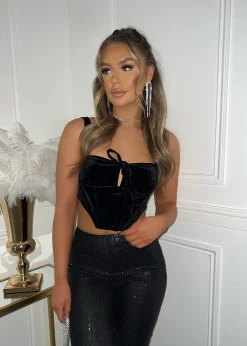Women DressMeZee Tops / Bodysuits|Kia Velvet Corset Top - Black