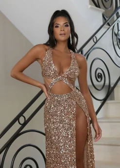 Women DressMeZee Occasion Wear|Lala Sequin Gown - Rose Gold