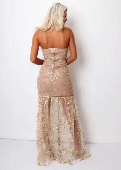 Women DressMeZee Occasion Wear|Living In Luxury Gown With Detachable Overskirt - Gold