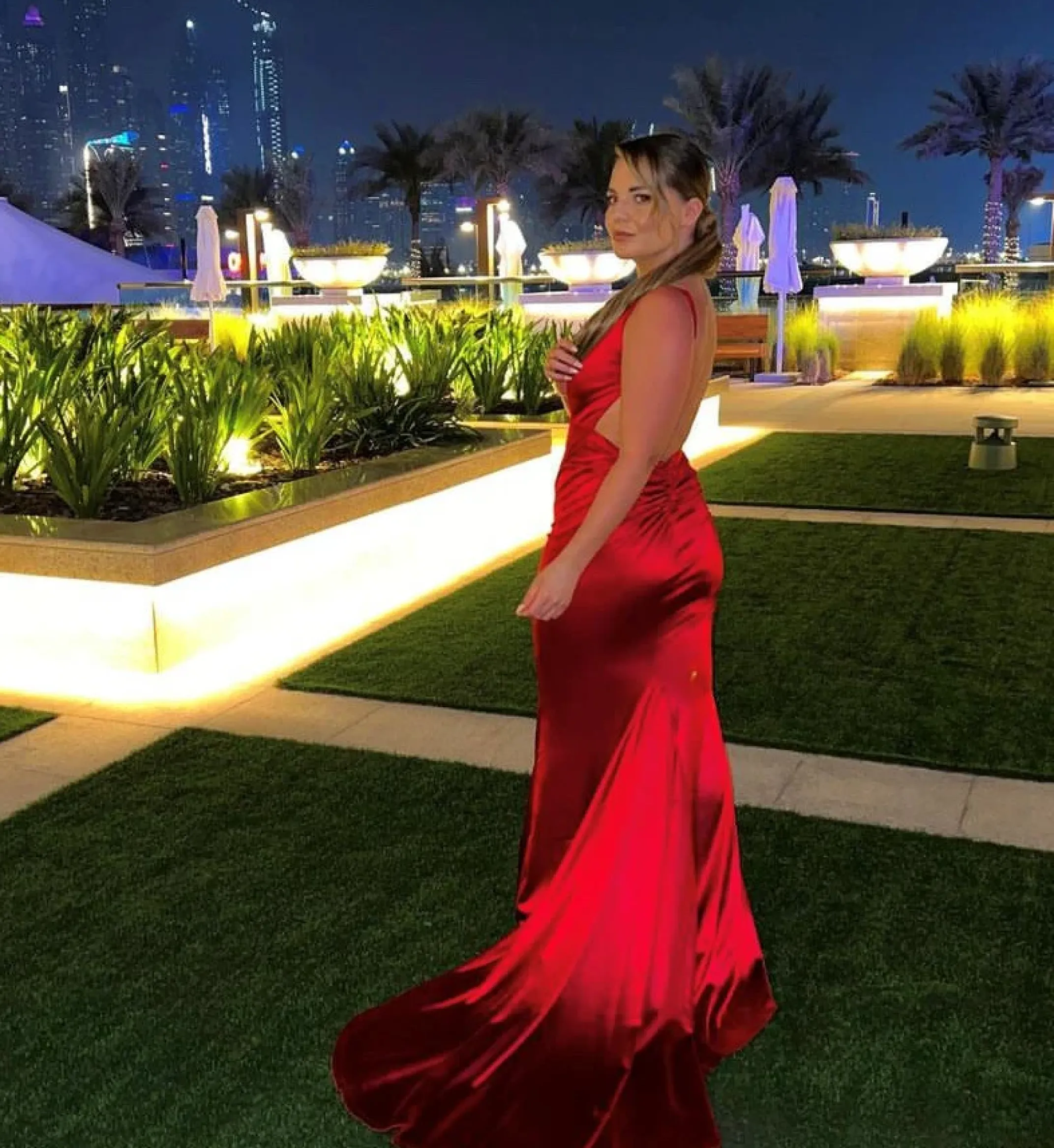 Women DressMeZee Occasion Wear|Love Affair Satin Gown With Ruched Back - Red