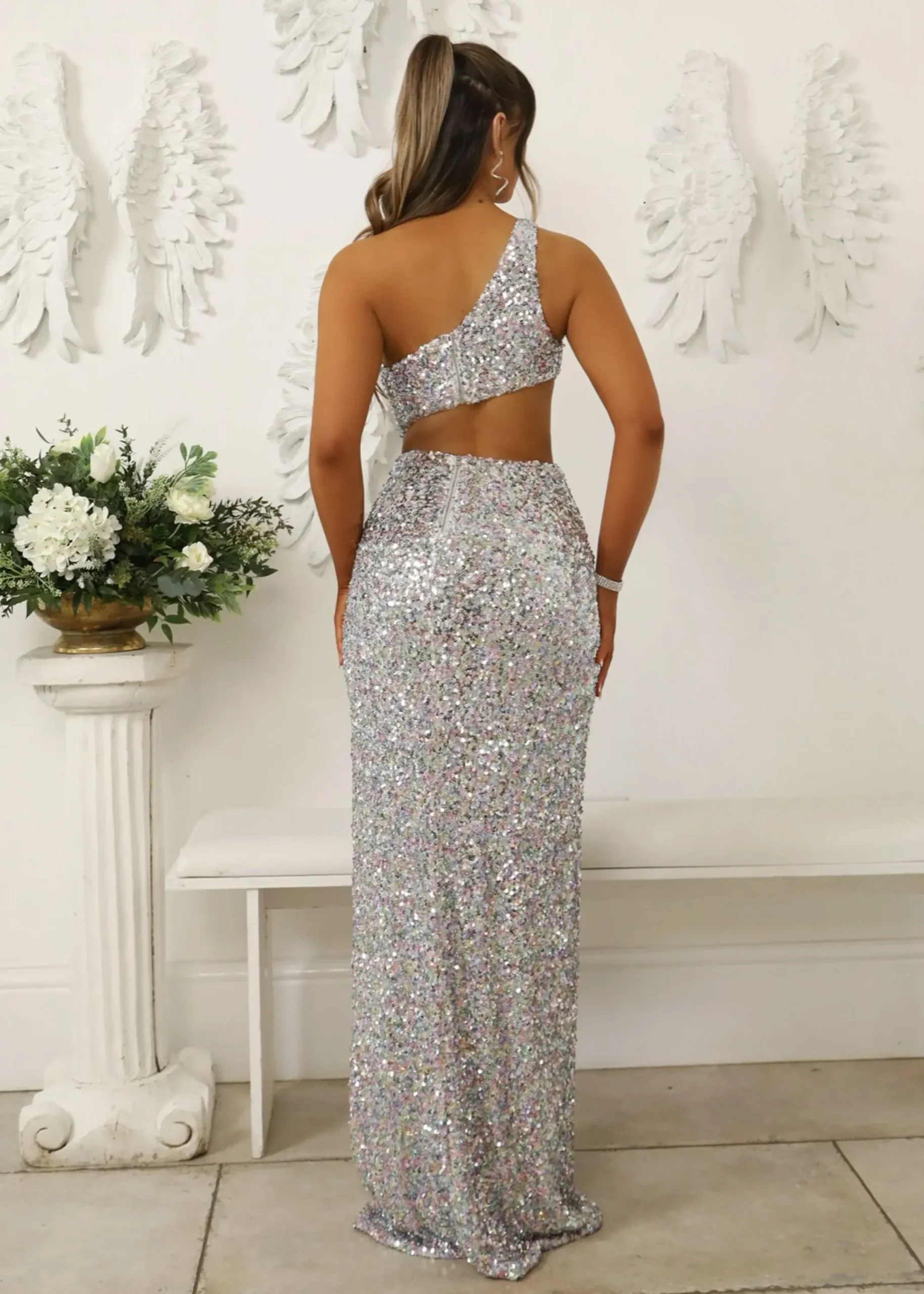 Women DressMeZee Occasion Wear|Luna Cut Out Sequin Gown - Multi