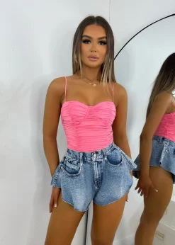 Women DressMeZee Tops / Bodysuits|No Complaints Ruched Bodysuit - Pink