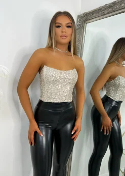 Women DressMeZee Tops / Bodysuits|Rue Sequin Corset Top - Gold