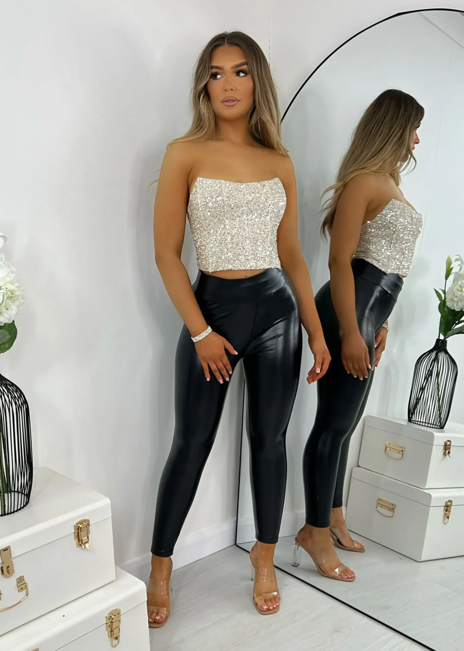 Women DressMeZee Tops / Bodysuits|Rue Sequin Corset Top - Gold