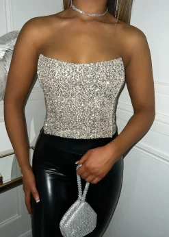 Women DressMeZee Tops / Bodysuits|Rue Sequin Corset Top - Gold