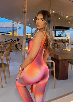 Women DressMeZee Rompers & Jumpsuits|Self Worth Printed Jumpsuit - Pink/Orange