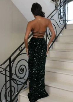 Women DressMeZee Occasion Wear|Shayna Sequin Gown - Green