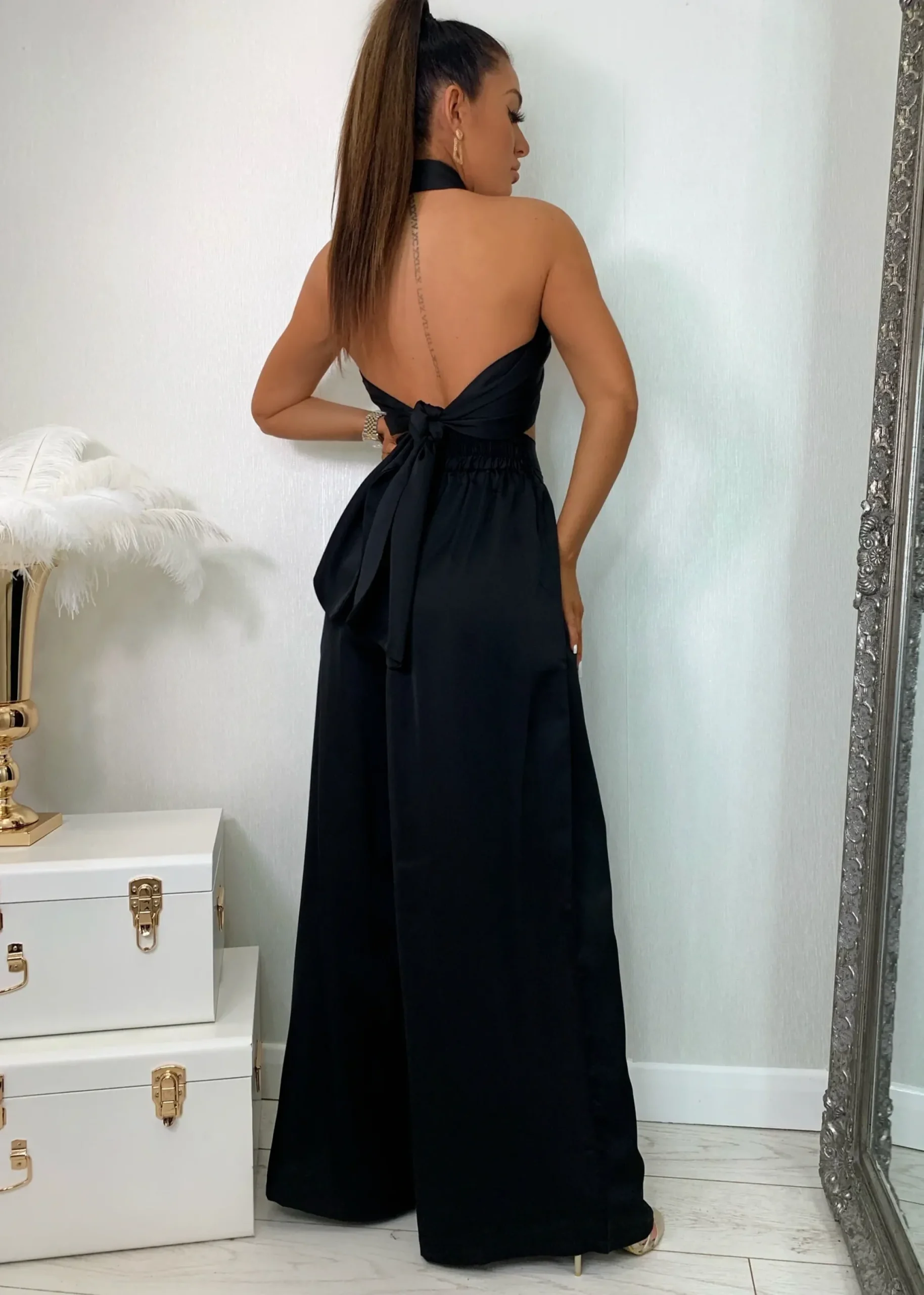 Women DressMeZee Co-Ords|Turn Up The Heat Satin Two Piece - Black