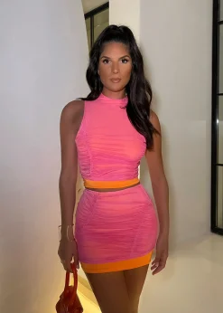Women DressMeZee Co-Ords|Vacay Vibes Two Piece Set - Pink/Orange
